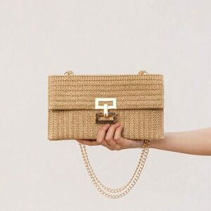 Metal-Lock Flap Gold Chain Braided Shoulder Bag